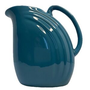 Vintage Hall Pottery Pitcher Art Deco MCM Mid-Century Decor Teal Blue 8"